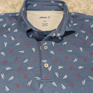 johnnie-O Blue Polo with White and Maroon Print